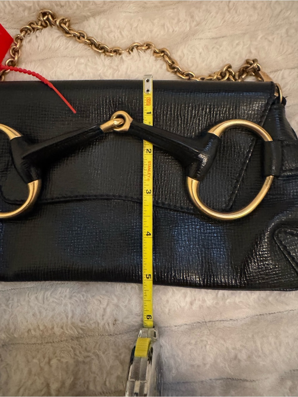 Authentic Tom Ford Era Gucci Horsebit Black Leather Shoulder Bag Gold Chain - Picture 8 of 9